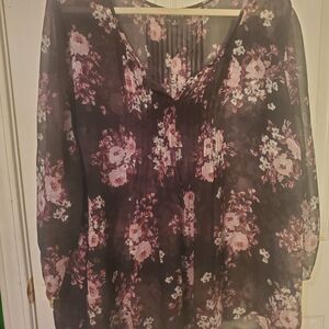 Torrid Size 3 Black and Pink Floral Sheer Blouse